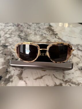KREWE Tortoiseshell Frame Sunglasses with Gold Accents and Brown Lenses